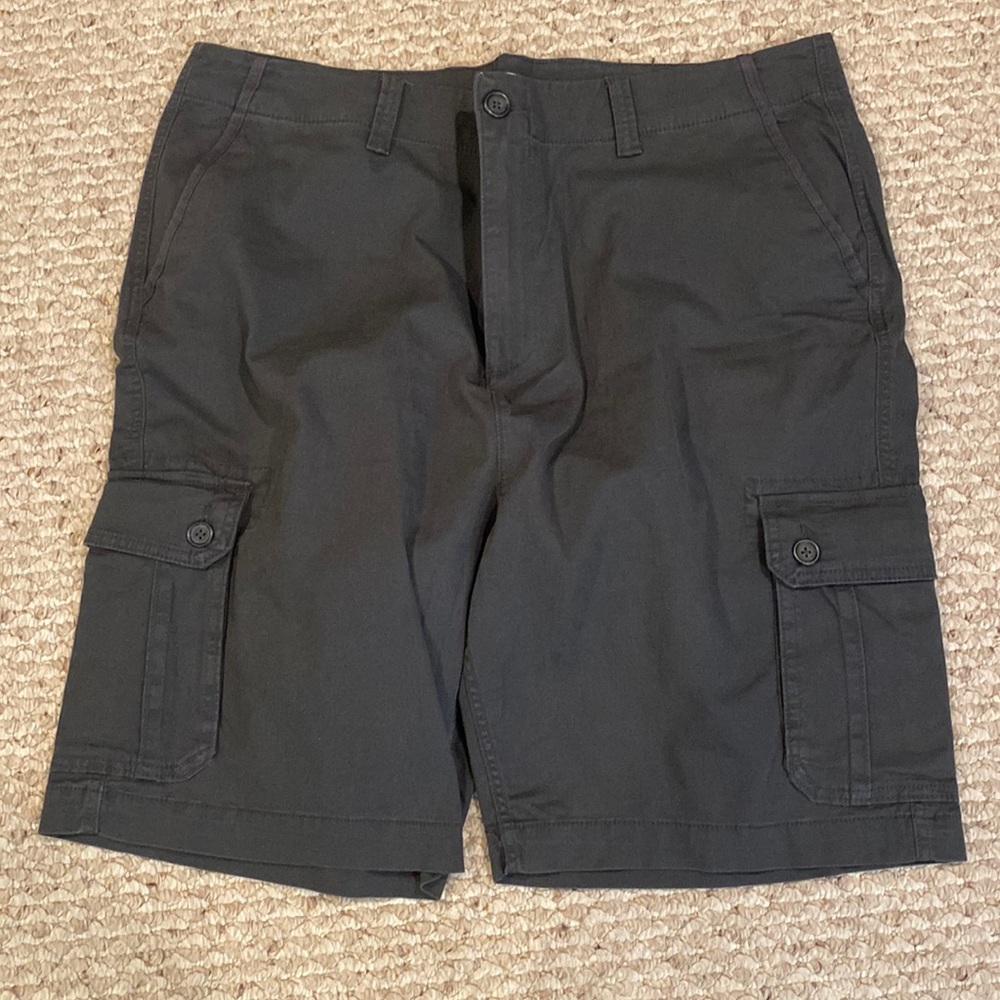 Mens cargo shorts.  Dark gray